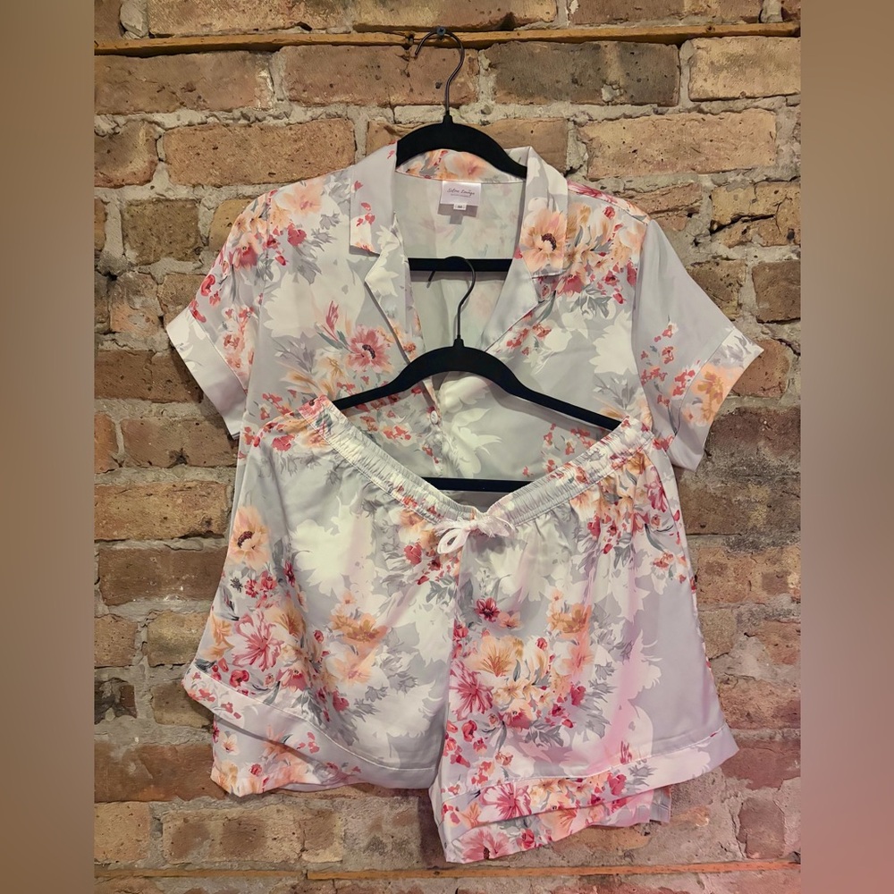 Seline Lounge Bespoke Loungewear Faux Satin Floral Pajama Short Set
